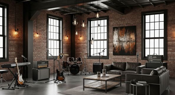Inspiration musicale : salle de musique au design industriel